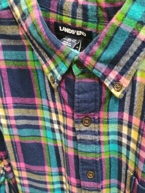 Lands' End Flannel Shirt - Blue, Green & Pink